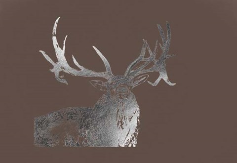 Framed Silver Foil Elk on Bitter Chocolate Print