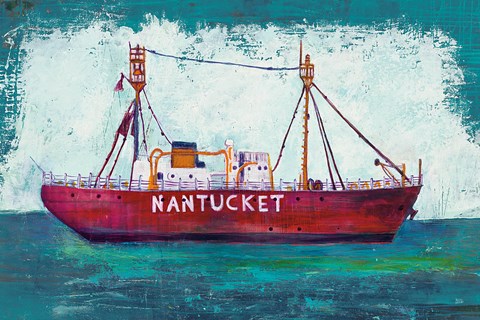 Framed Nantucket Lightship Blue Green Print