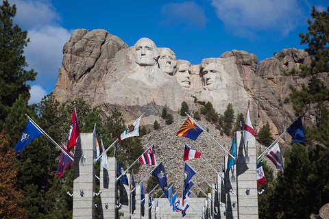 Framed Mount Rushmore National Memorial, Avenue of Flags, South Dakota Print