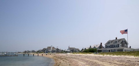 Framed Beach with buildings in the background, Jetties Beach, Nantucket, Massachusetts Print