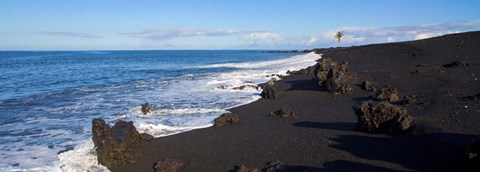 Framed Elevated View of Beach, Keawaiki Bay, Black Sand Beach, Kohala, Big Island, Hawaii Print