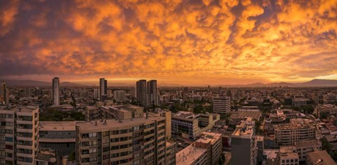 Framed Cityscape at Sunset, Santiago, Chile Print
