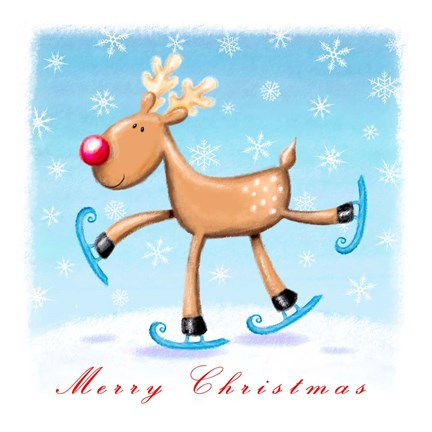Framed Merry Christmas - Skating Reindeer Print