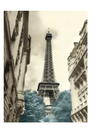 Framed Teal Eiffel Tower 1 Print