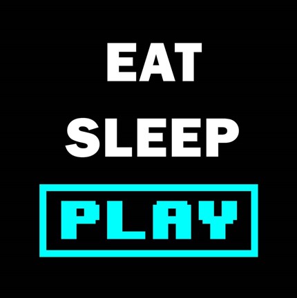 Framed Eat Sleep Play - Black with Blue Text Print