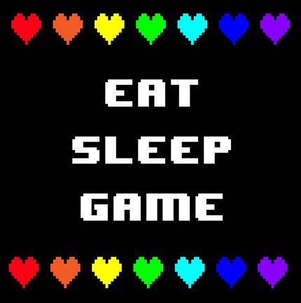 Framed Eat Sleep Game -  Black with Pixel Hearts Print