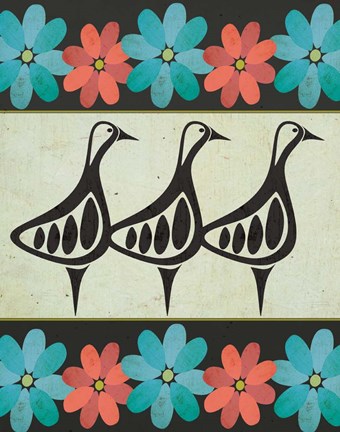 Framed Geese and Floral II Print