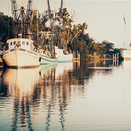 Framed Sepia Shrimp Boats Print