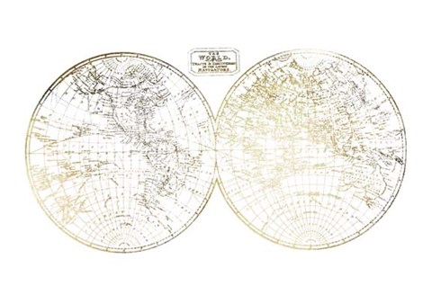 Framed Gold Foil World in Hemispheres Print