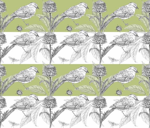 Framed Bird And Thistle Stripe Pattern Print