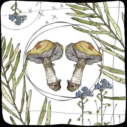 Framed Watercolor Woodlands Gold Mushrooms Print