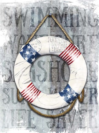 Framed Life Preserver Patriotic Nautical Print