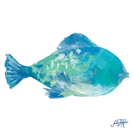 Framed Watercolor Fish in Teal II Print