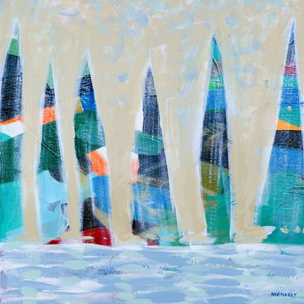 Framed Dozen Colorful Boats Square I Print