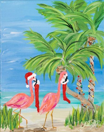 Framed Flamingo Christmas I Print