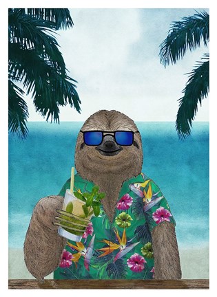 Framed Sloth on Summer Holidays Print