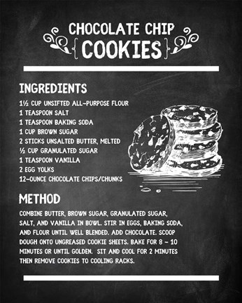 Framed Chocolate Chip Cookies Recipe Chalkboard Background Print