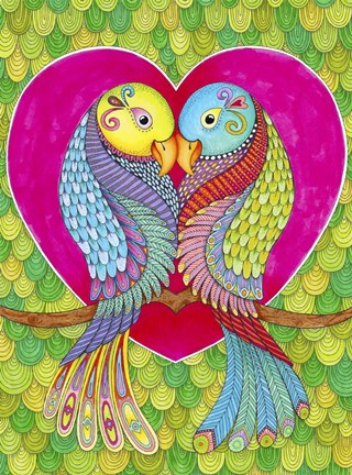 Framed Lovebirds in Colour Print