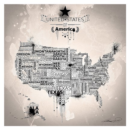 Framed USA Map IVORY Print
