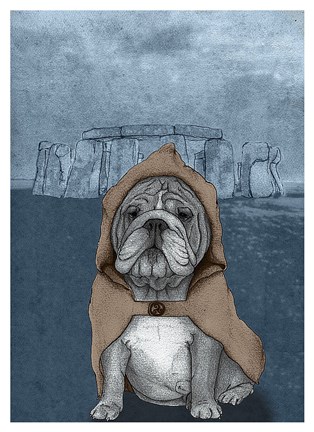 Framed English Bulldog with Stonehenge Print