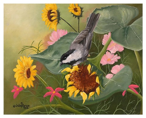 Framed Chickadee &amp; Sunflowers Print