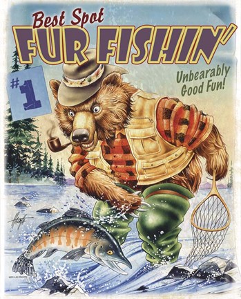 Framed Bear Fishing Print