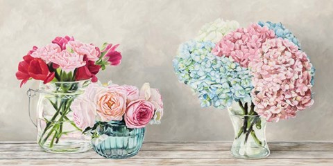 Framed Fleurs et Vases Blanc Print