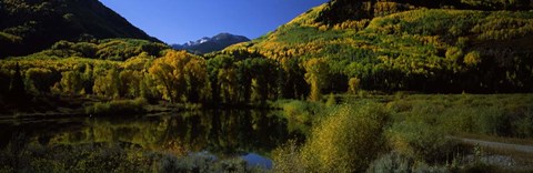 Framed Fall Colors Reflected in Water with Mountains in the Background, Colorado Print