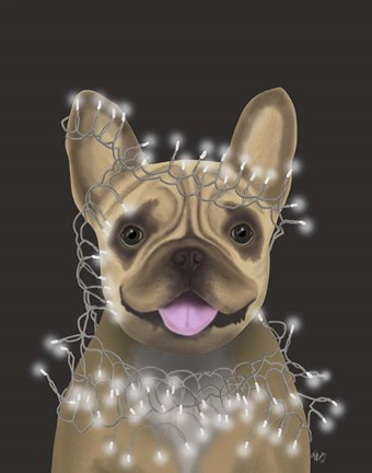 Framed French Bulldog, Christmas Lights 2 Print