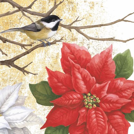 Framed Winter Birds Chicadee Collage Print