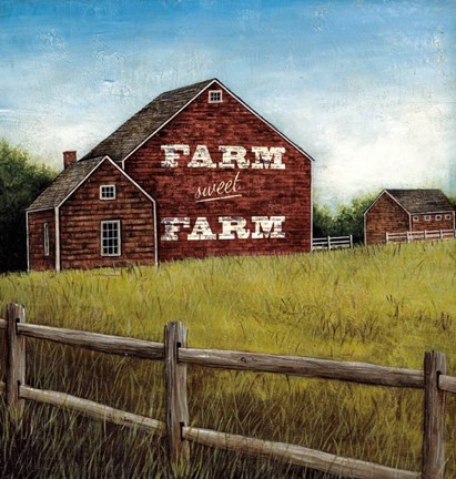 Framed Weathered Barns Red with Words Print