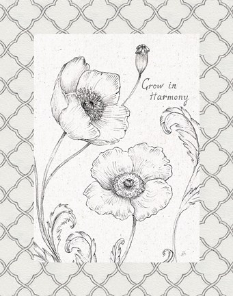 Framed Blossom Sketches Words I Border Print