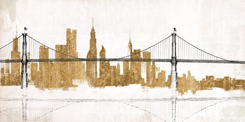 Framed Bridge and Skyline Gold Print