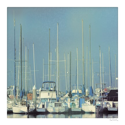 Framed Harbor Boats Blue Sky Print