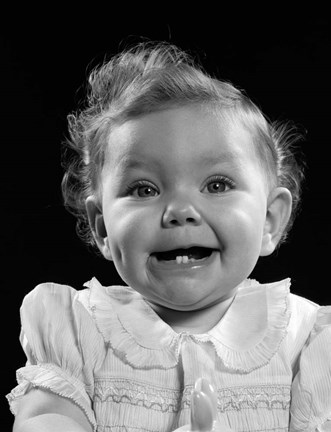 Framed 1950s Portrait Baby Girl Smiling With Two Bottom Print