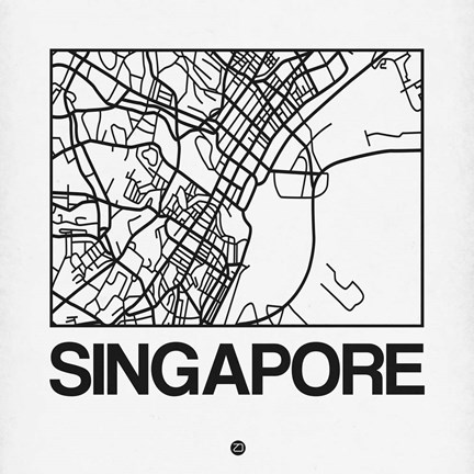 Framed White Map of Singapore Print