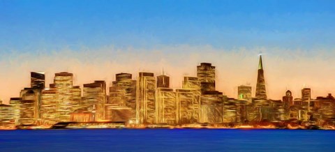 Framed Illuminated Cityscape at the Waterfront, San Francisco Bay, California Print
