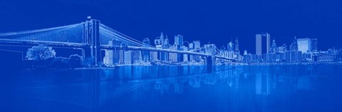 Framed Brooklyn Bridge in Blue Print