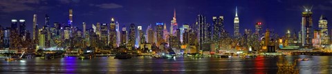 Framed Panoramic View of Manhattan Skyline at Night Print