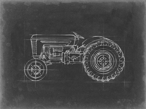 Framed Tractor Blueprint I Print