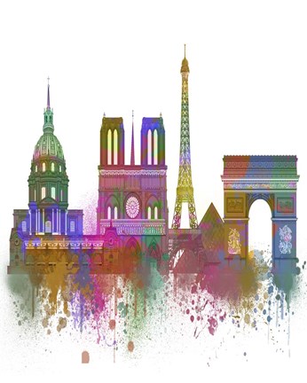 Framed Paris Skyline Rainbow Bright Print