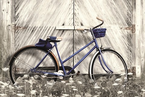 Framed Blue Bike at Barn Print