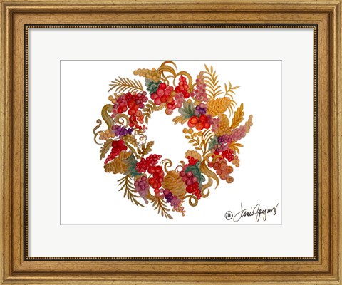 Framed Christmas Wreath with Berries Print