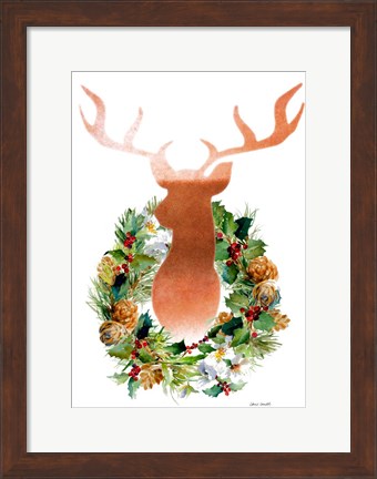 Framed Holiday Wreath with Deer Print
