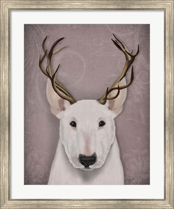 Framed Bull Terrier and Antlers Print