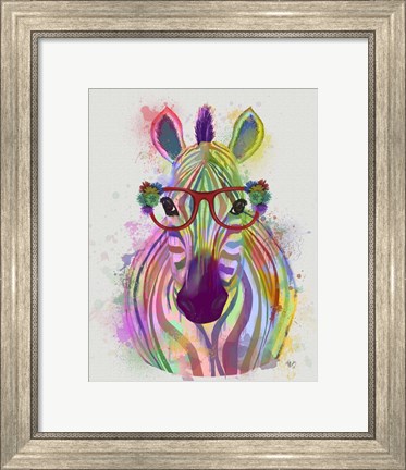 Framed Zebra Rainbow Splash 1 Print