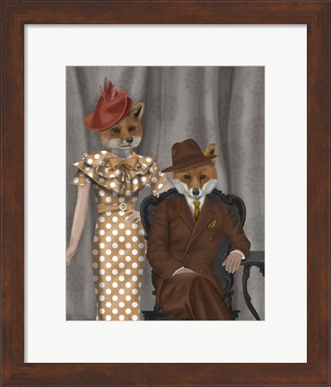 Framed Fox Couple 1930s Print