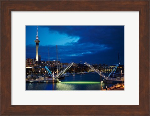 Framed Wynyard Crossing Bridge, And Skytower, Auckland Waterfront, New Zealand Print