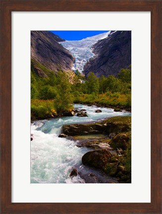 Framed Norway Briksdal Glacier And River Print