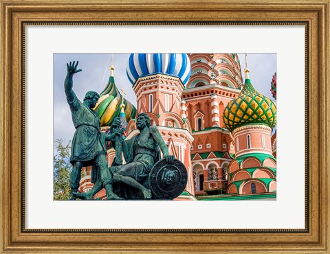 Framed Monument To Minin And Pozharsky St Basil&#39;s Basilica Red Square Moscow, Russia Print